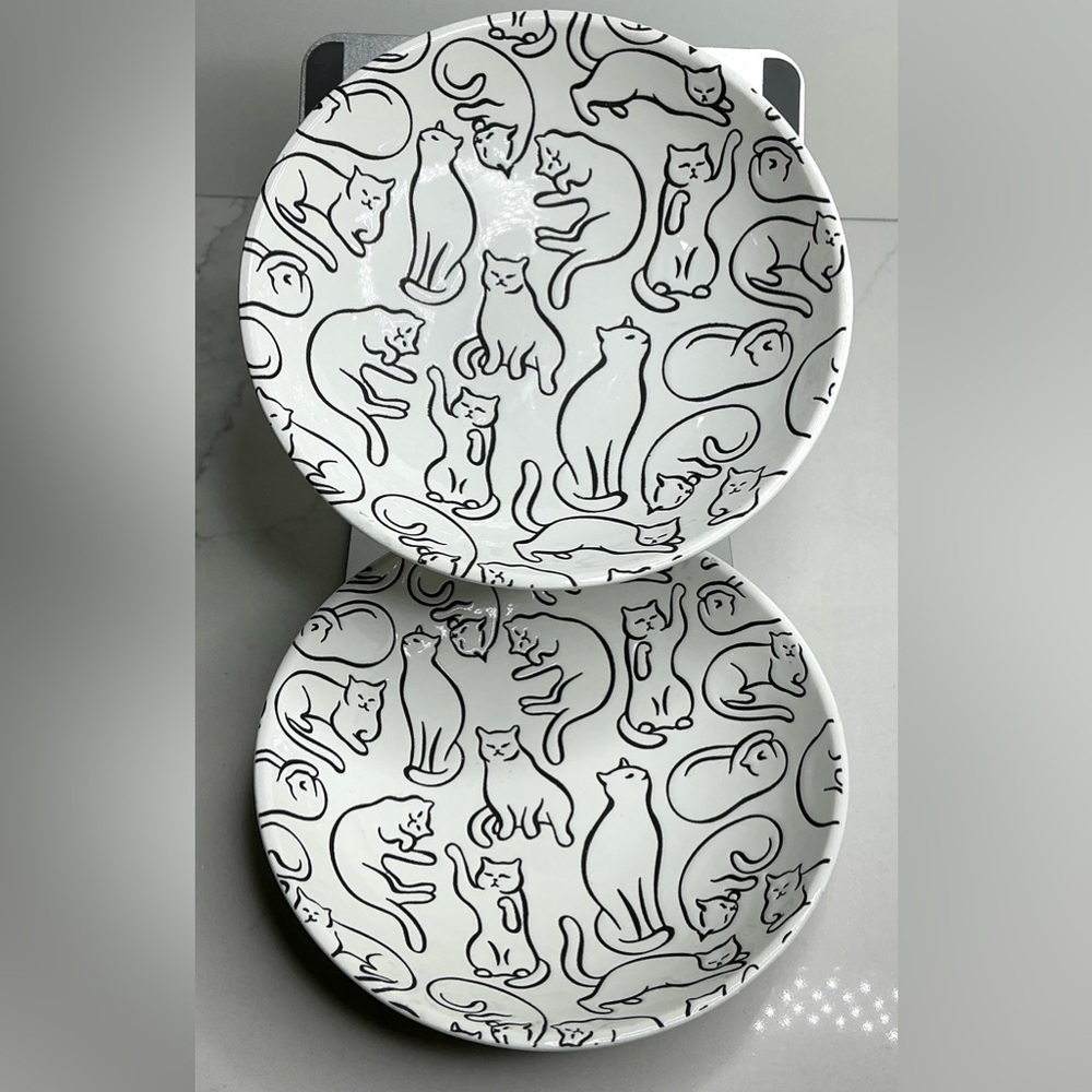 2 Signature Cat Pet Bowl Plate Food Dish Plate Adorable White 6” New